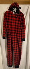 Buffalo Plaid Children's M 8/10 Cozy Fleece Bear Hooded Zip Pajama PJ One Piece