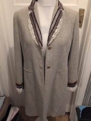 Damenblazer Planet Größe 14 neutral wattiert lang Vintage