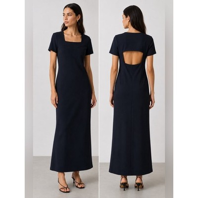 Jil Sander Open-Back Cutout Short Sleeve Maxi Dress 4 Black Designer Luxury