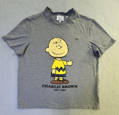 Lacoste X Peanuts Shirt Mens XL Gray Charlie Brown Est 1950 Graphic Tee