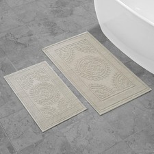2-Piece Cotton Medallion Bath Rug Set 17x24 20x32 inch Taupe Gray Color