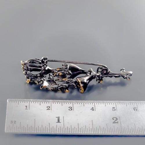 Unique Design Natural Peridot Brooch 925 Sterling Silver /NB27170 - Picture 3 of 8
