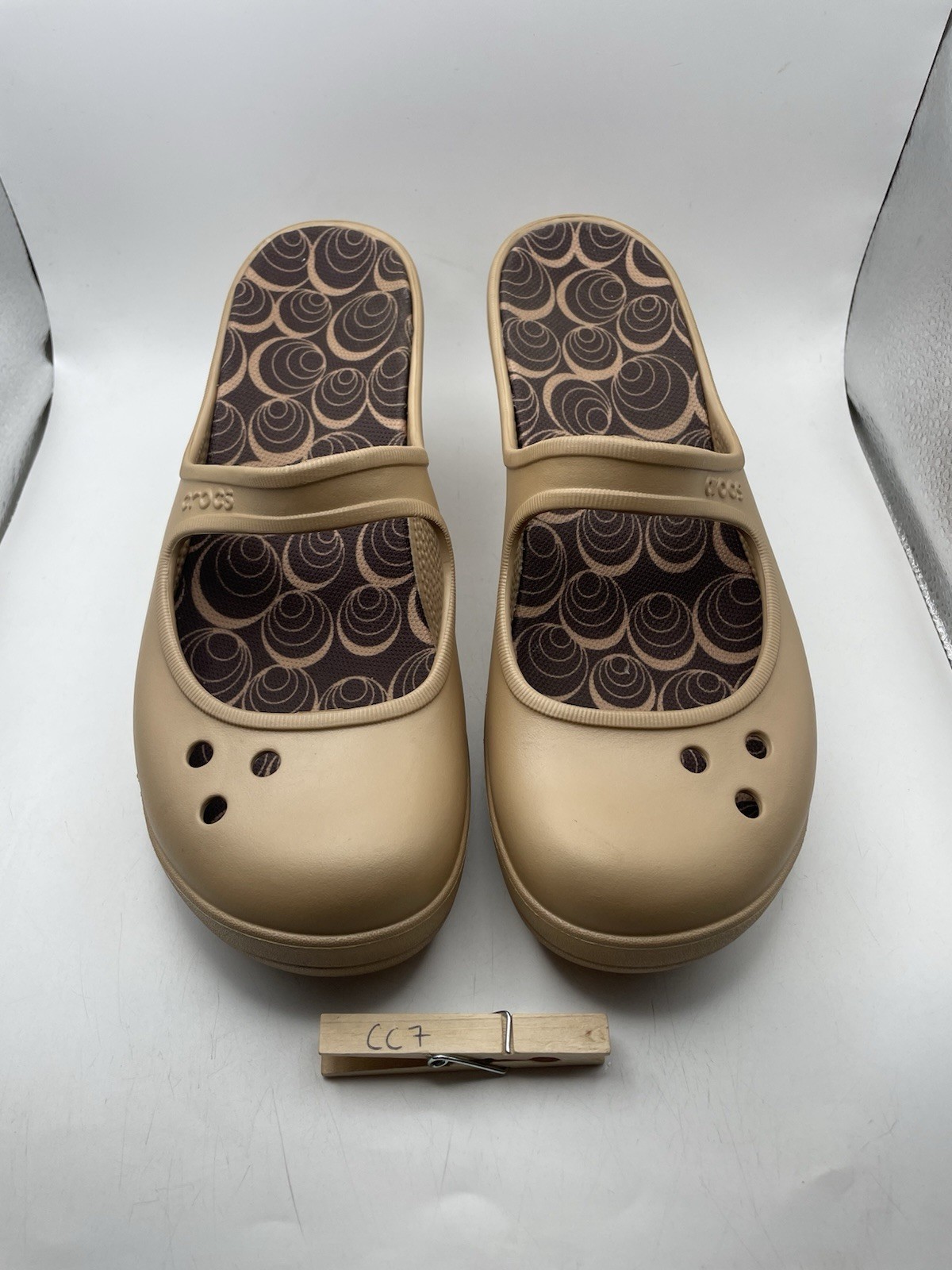 PANTOFOLA D’ORO Scarpe Crocs Frances Mary Jane Zeppa Mule Slip On Beige Comode Donna Taglia 10