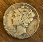 1938-D Mercury Dime VF Denver New Deal Era 90% Silver Winged Liberty US Coin 10c