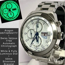 50mm Auto VALJOUX 7750 Chrono|Slvrtn Bracelet| LE#50/50 ANTIGRAVITY Aragon Watch
