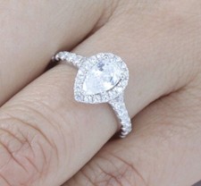 Pear Halo 925 Sterling Silver CZ Engagement Ring Wedding Band Size 3-14 M027