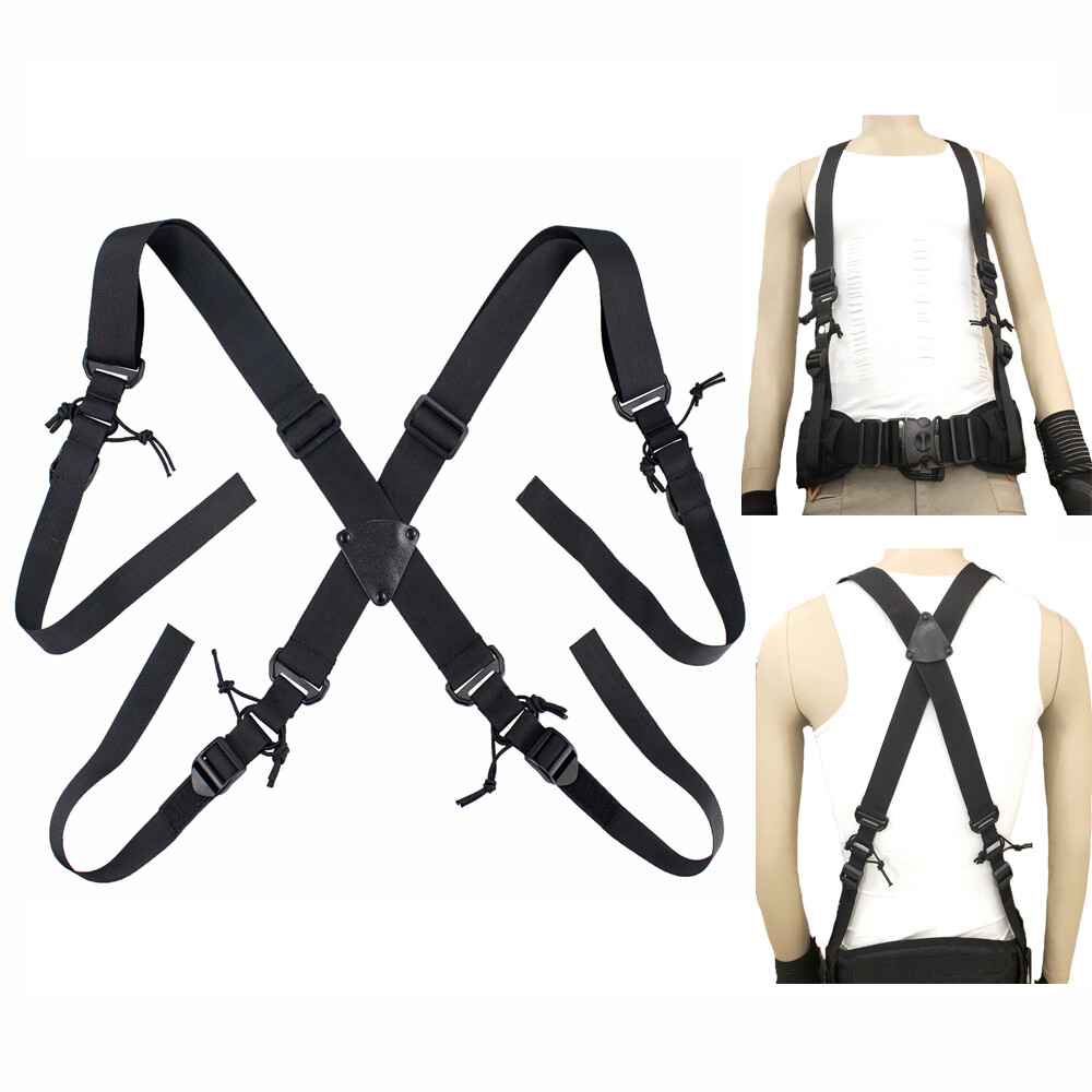Adjustable Heavy Duty Harness Strap Men's X Back Suspenders for Hunting Airsoft