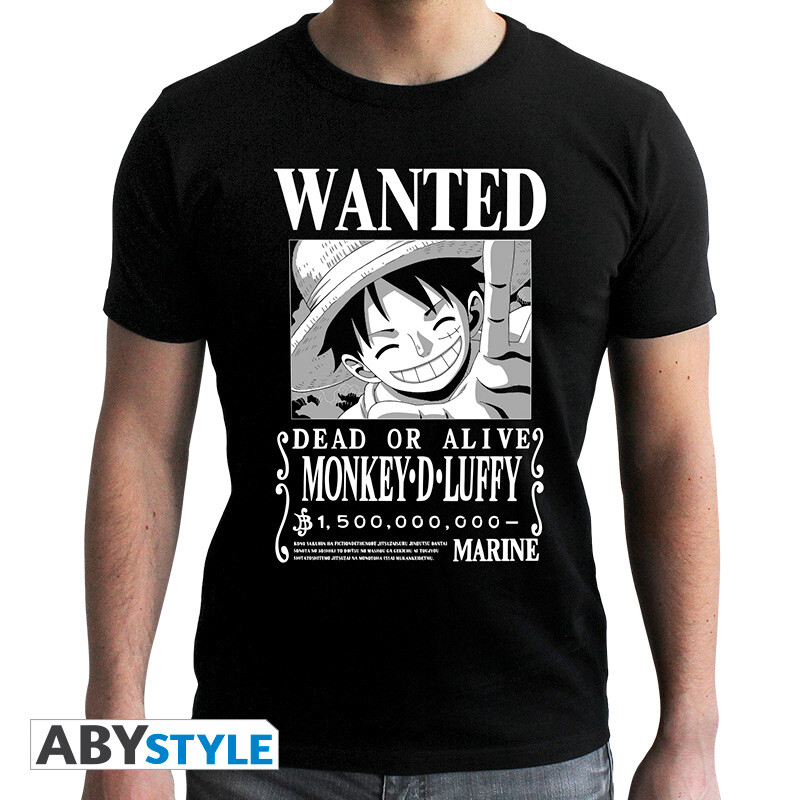 Abbigliamento One Piece: Wanted Luffy Black New Fit (T-Shirt Unisex Tg. L)