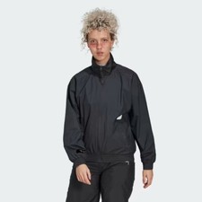 NEW 90 Adidas Womens New Woven Full Zip Track Top Carbon White Black Sz Medium