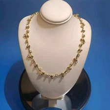 VINTAGE RETIRED SIGNED PREMIER DESIGNS Gold Tone Rhinestone Necklace (745)