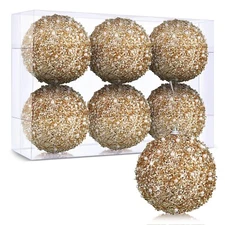 BBTO 6 Pcs Christmas Ball Ornaments Glitter Sequin Foam Ornaments Hanging Chr...