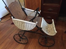 Antique Child  Baby Carriage Buggy Pram Wicker Stroller
