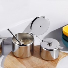 Stainless Steel With Lid And Spoon Sugar Bowl Seasoning Jar Spice Container