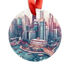 SINGAPORE City Skyline, Singaporean Travel, Personalized Round Acrylic Ornament