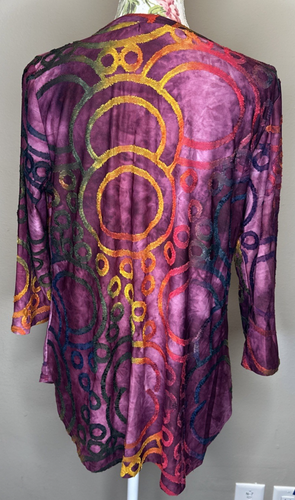 Calessa Top Womens Sz M Purple Rainbow Burnout Hippie Boho Design 3/4 Sleeve - Picture 5 of 7