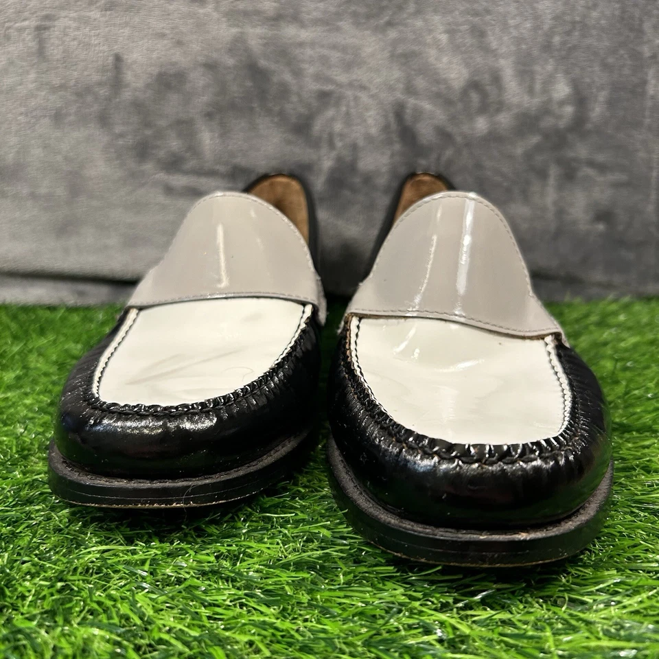 G.H. Mocasines Bass Co Weejuns para Hombres 8 M Whitney Negro Blanco Charol Zapatos Foto 2 de 4