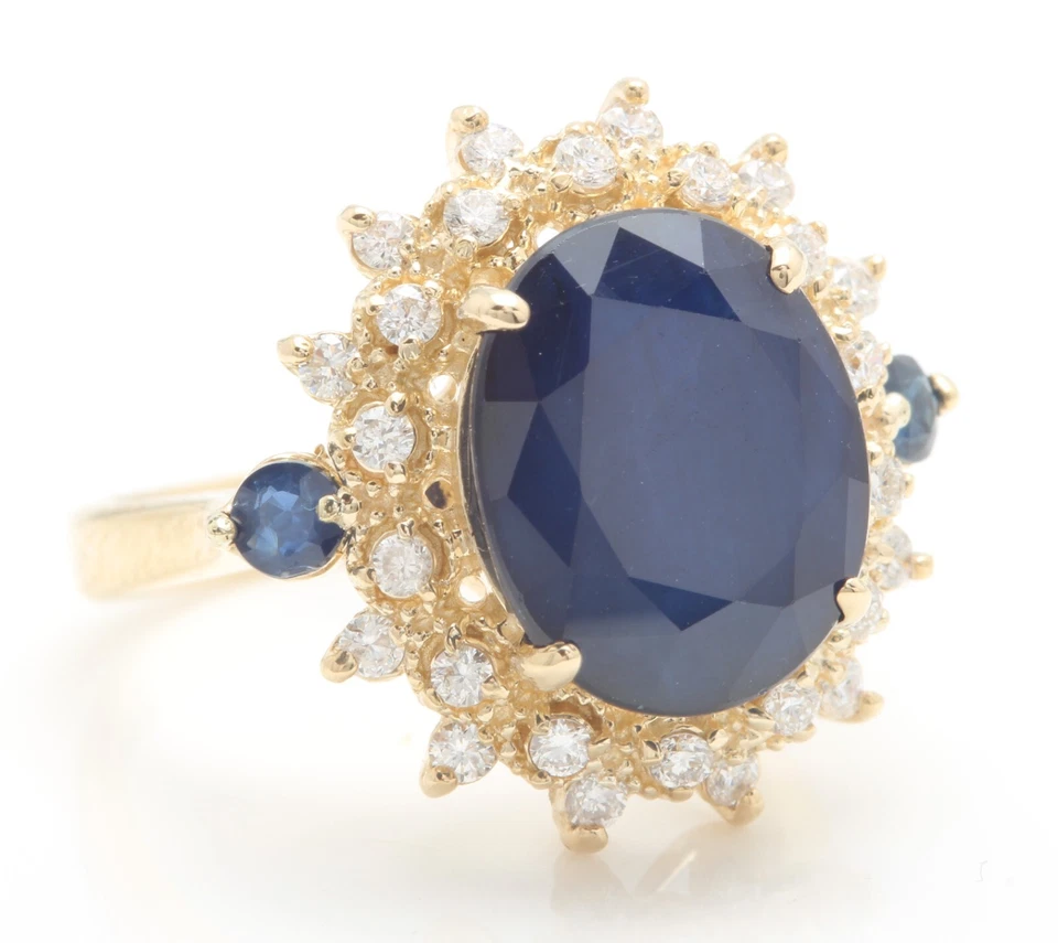 6.65 Carat Natural Sapphire and Diamonds in 14K Solid Yellow Gold Women’s Ring - Image 2 of 4