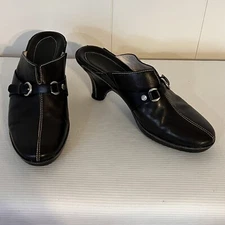 Cole Haan Clog Mule Shoes Leather Buckle Women Size 8.5B Black