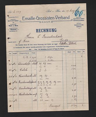 THALE, Rechnung 1908, Emaille-Grossisten-Verband GmbH 