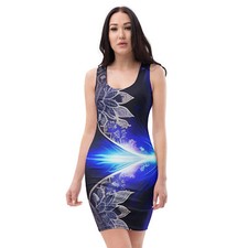 BLUE LAZER gynoid pictures bodycon dress all over printed  robe moulante