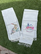 Vtg 40s 50s Novelty Thin White Scarfs Unique Peacock And Sweethearts