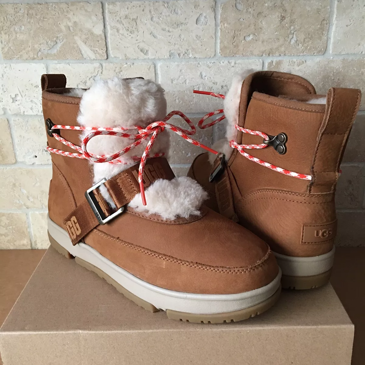 UGG CLASSIC WEATHER HIKER CHESTNUT WATERPROOF LEATHER SNOW BOOTS SIZE 9.5 WOMEN