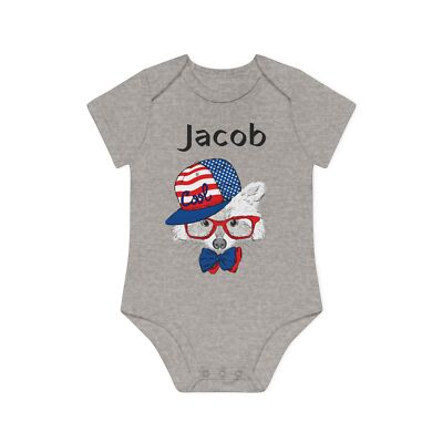 PERSONALISED  Baby Organic Short Sleeve Bodysuit  Animal Raccoon Name Newborn 