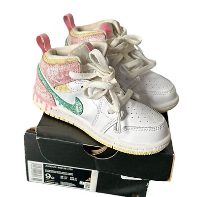Nike Air Jordan 1 Mid SE TD Ice Cream Lace Up Sneakers Toddler Kids Size 9C