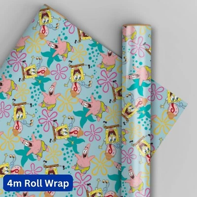 SPONGEBOB SQUAREPANTS Birthday Wrapping Paper | Spongebob | 4m Roll Wrap | Kids Gift Wrap
