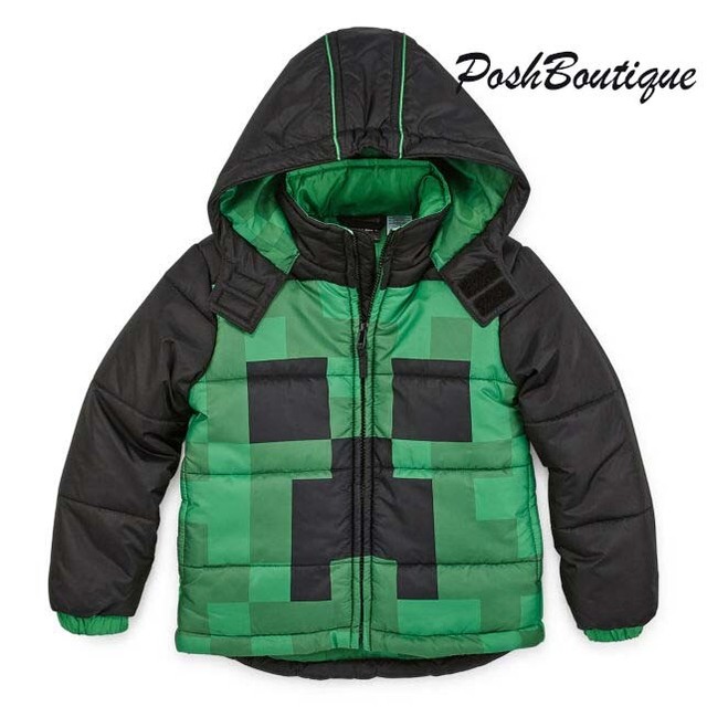 NWT Minecraft Puffer Coat Hoodie Jacket Creeper Size 4 5 6 7 Boy Girl