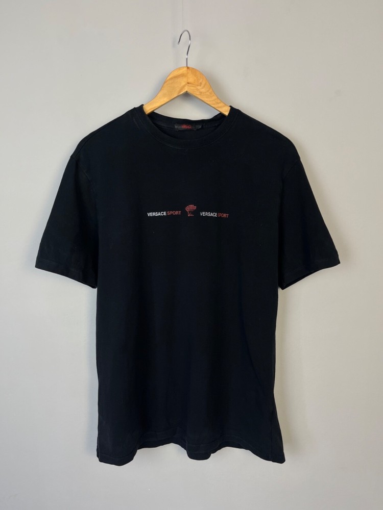 Versace Sport Vintage Men Black Y2K Cotton Short Sleeve Tee Shirt Size L