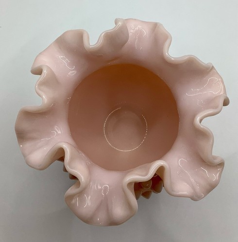 Rare Fenton Pink Hobnail Ruffled Art Glass Rose Bowl MCM - Picture 8 of 9