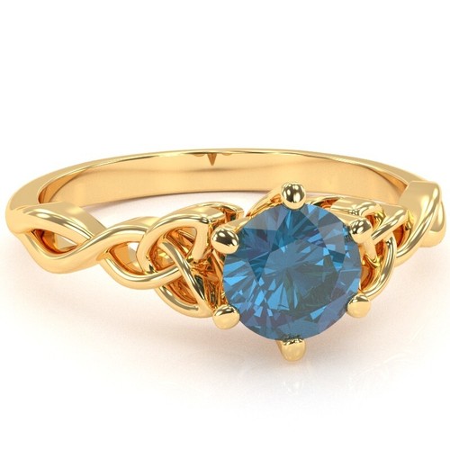 Celtic Trinity Knot Lab Alexandrite Engagement Ring In 14k Solid Gold - Picture 6 of 11