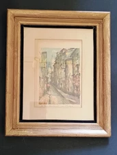 Vintage Lucien Delarue Framed Watercolor Art Print Parisian Street Scene Paris
