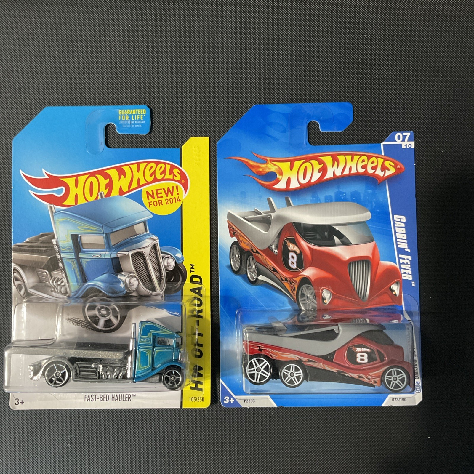 2014 Hot Wheels FAST BED HAULER #105, 2009 HW Racing Cabbin’ Fever #173