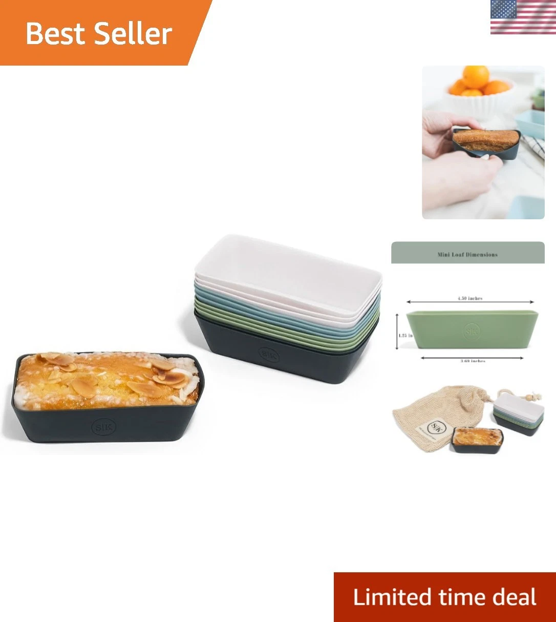Reusable Silicone Baking Cups - 12 Pack of Colorful Mini Loaf Pans (BPA Free)
