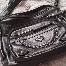 Black Shoulder Bag with Heart Accent and Brai...