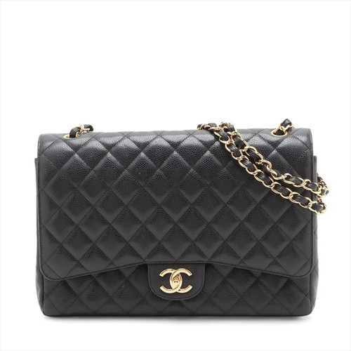 Chanel DEKAMATRASSE 34 Maxi Grained Calfskin Double Flap Double Chain Bag Black