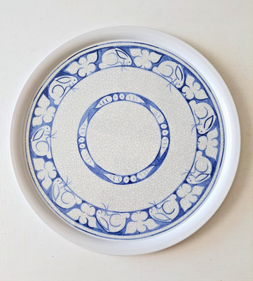 MELAMASTER Great Britain 13'' Blue & White Platter Rabbit Tray EASTER