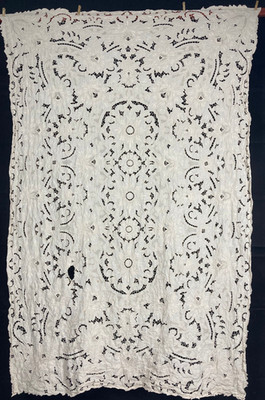 Vintage Französische Leinen Schöne Nadelarbeit Blume Spitze Tischdecke 233x153 cm