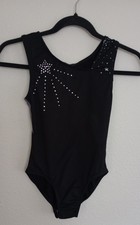 More Than Magic Girl  s Black Sleeveless Sequin Dance Gymnastics Leotard Med 7/8