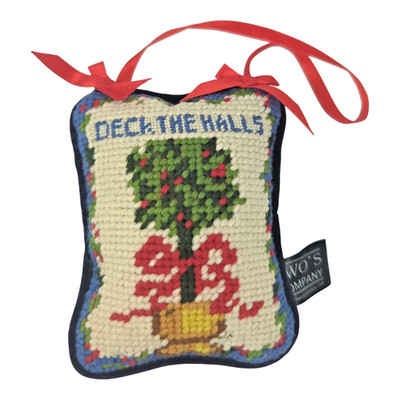 Two's Company Needlepoint Pillow Ornament ''Deck the Halls'' Christmas Topiary