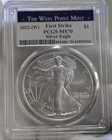 2022 (W)  US Silver Eagle $1 PCGS MS70 First Strike West Point Label
