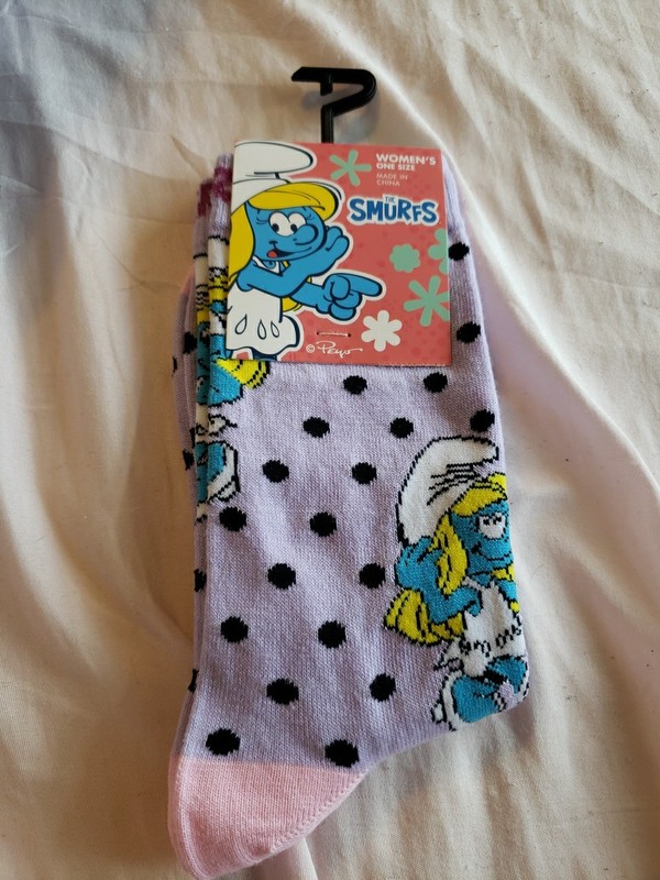 Peyo Purple and Pink with Black Polka Dots Smurf Socks