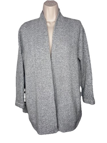 Eileen Fisher Gray Open Front 100% Organic Cotton Terry Shawl Cardigan Coat PM - Picture 1 of 7