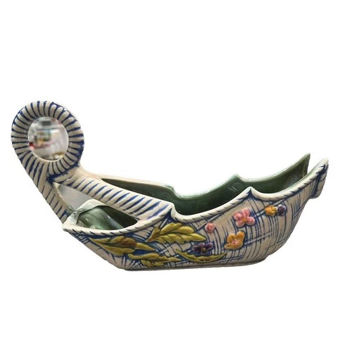 1955 Hull Blossom Flite Planter Green Drip Interior Floral Console Boat MCM Vtg