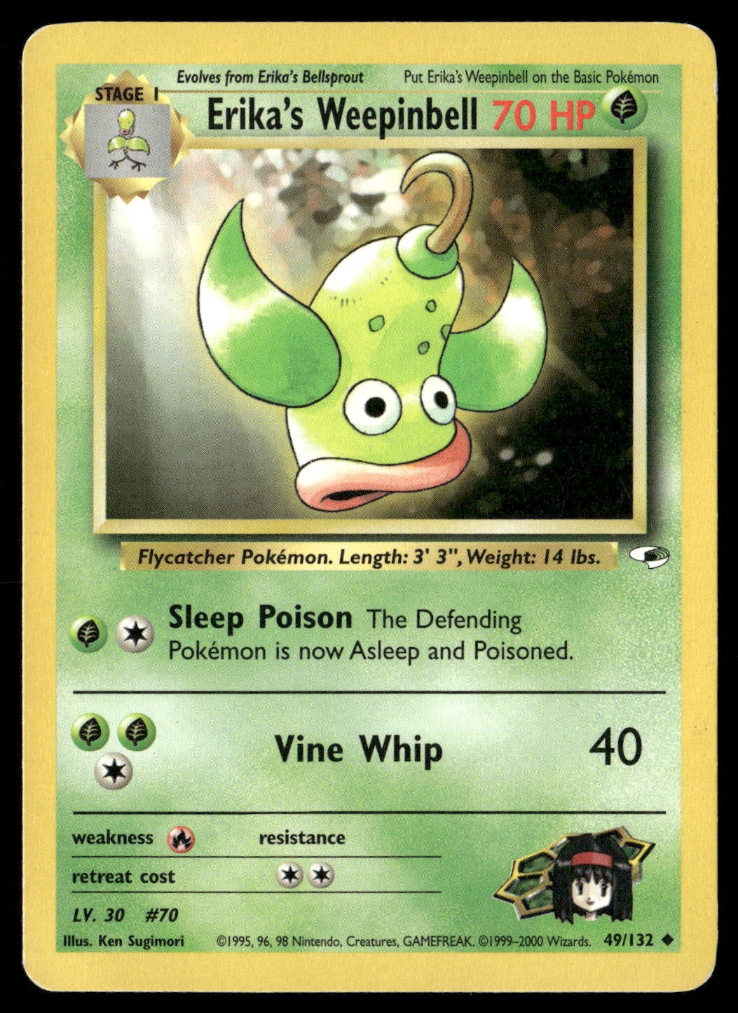 Erika's Weepinbell 49/132 Uncommon Gym Heroes Pokemon Unlimited MP
