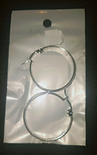 Silver Tone Metal Round Hoop Earrings Latch B...