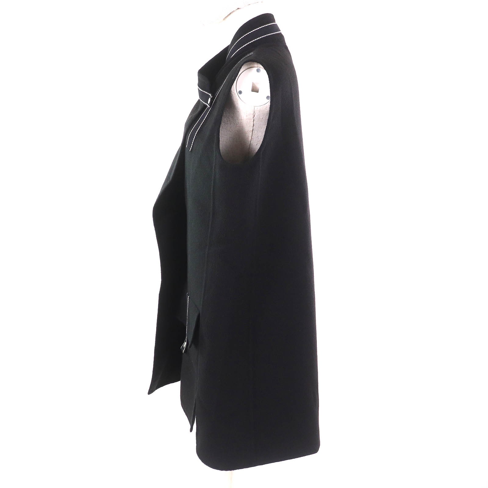 HERMES Best Serie Button Long Gilet Black White cashmere Women 40 thumbnail 2