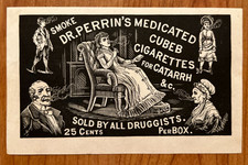 vintage Dr. Perkins Medicated Cubeb Cigarettes for Catarrh trade card